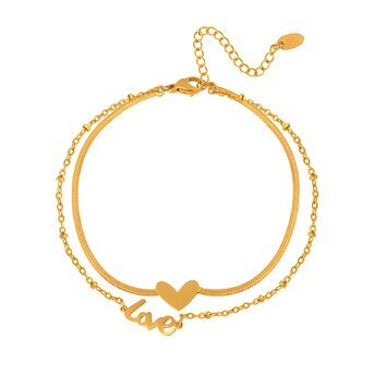 18K Gold Plated Waterproof Heart & Love Bracelet