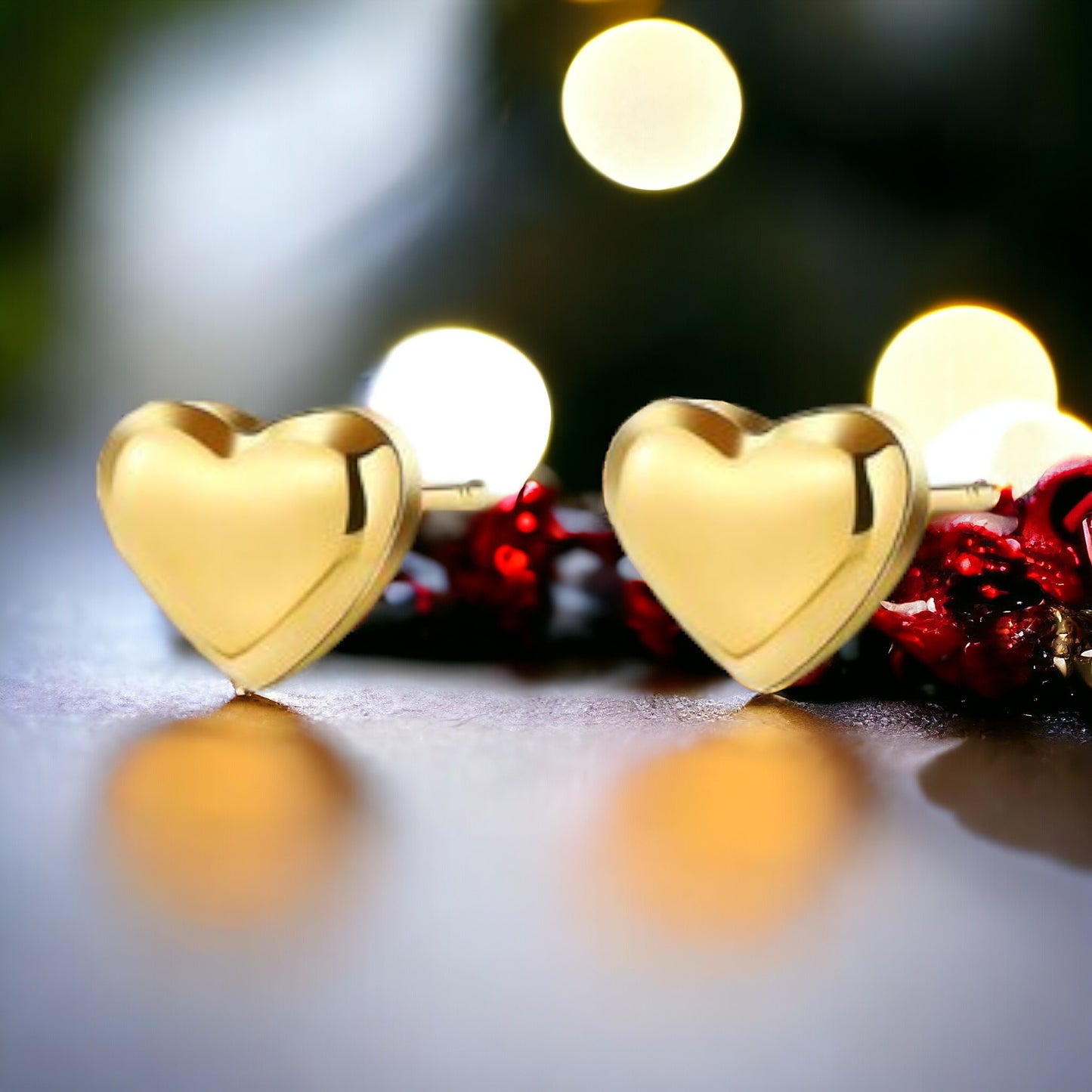 18k Gold Plated Heart Earrings Studs