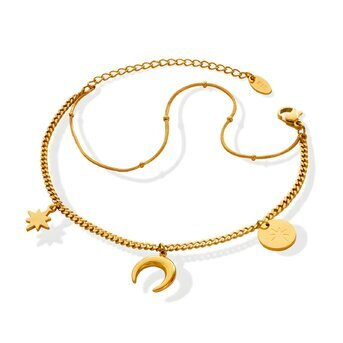 18K Gold Plated Stainless Steel Moon & Stars Bracelet