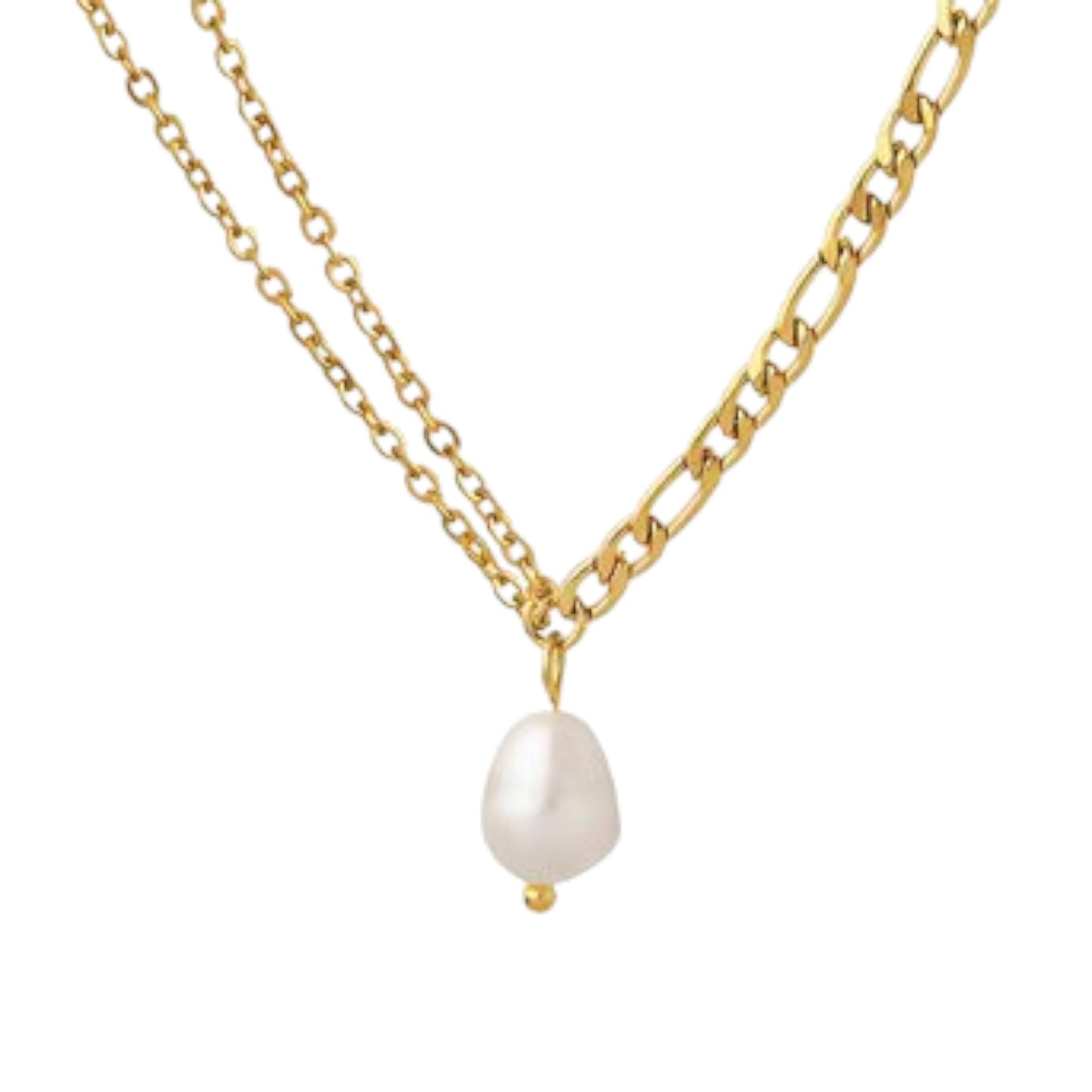 18K Gold Plated Stainless Steel Necklace with Natural Pearl