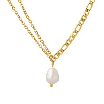 18K Gold Plated Stainless Steel Necklace with Natural Pearl