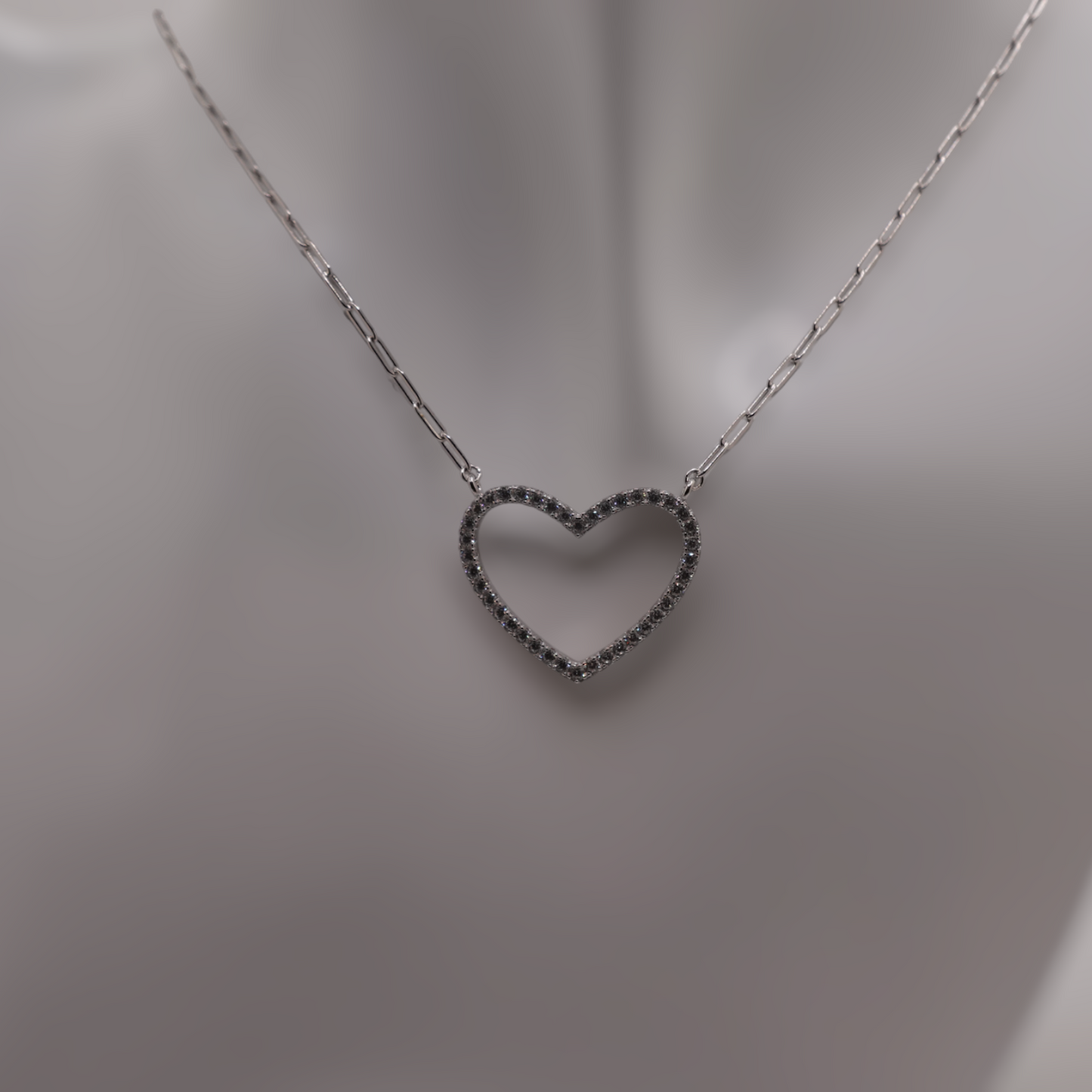 925 Silver Thin Link Chain Paperclip with zirconia heart pendant