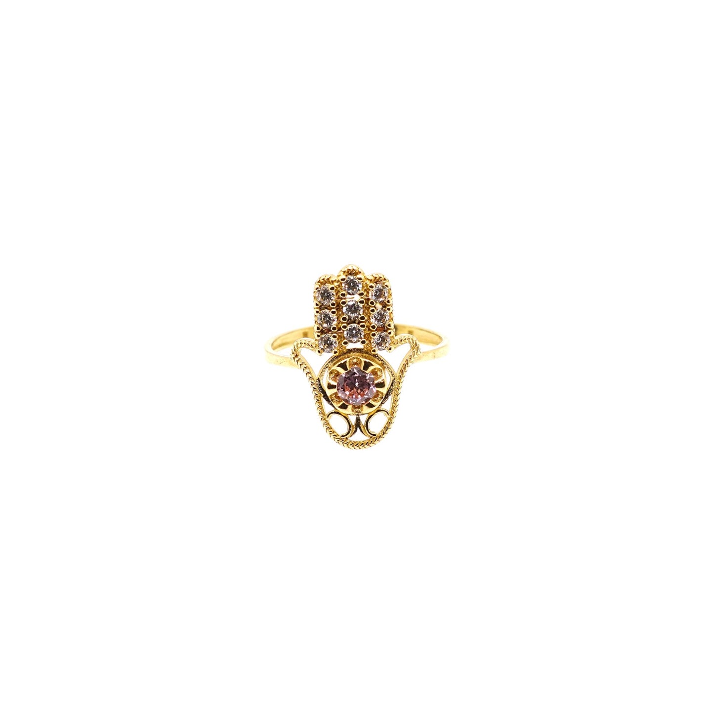 Hamsa hand rose & white 14K Italia gold ring