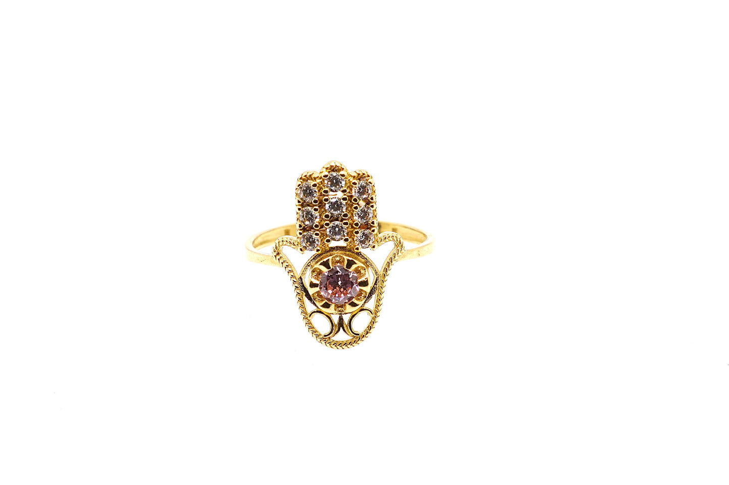 Hamsa hand rose & white 14K Italia gold ring