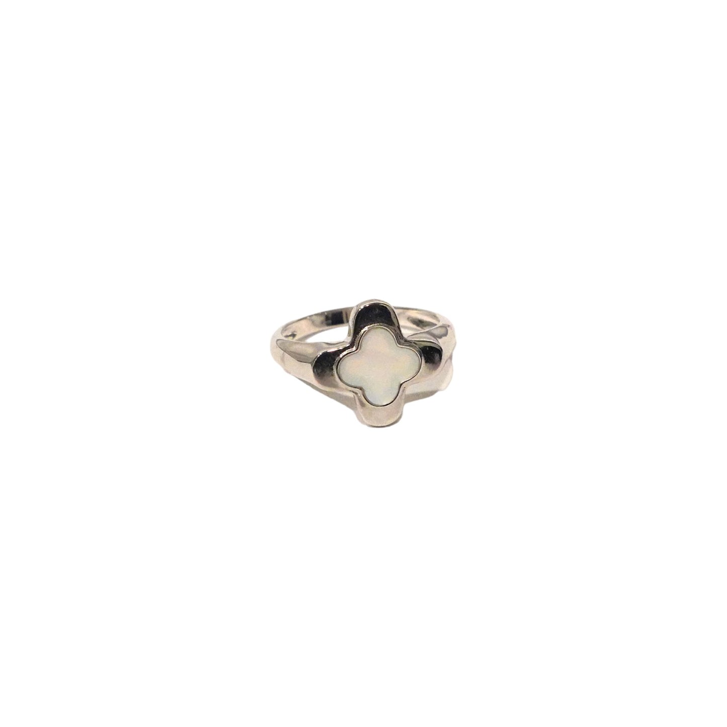 925 Silver white clover ring