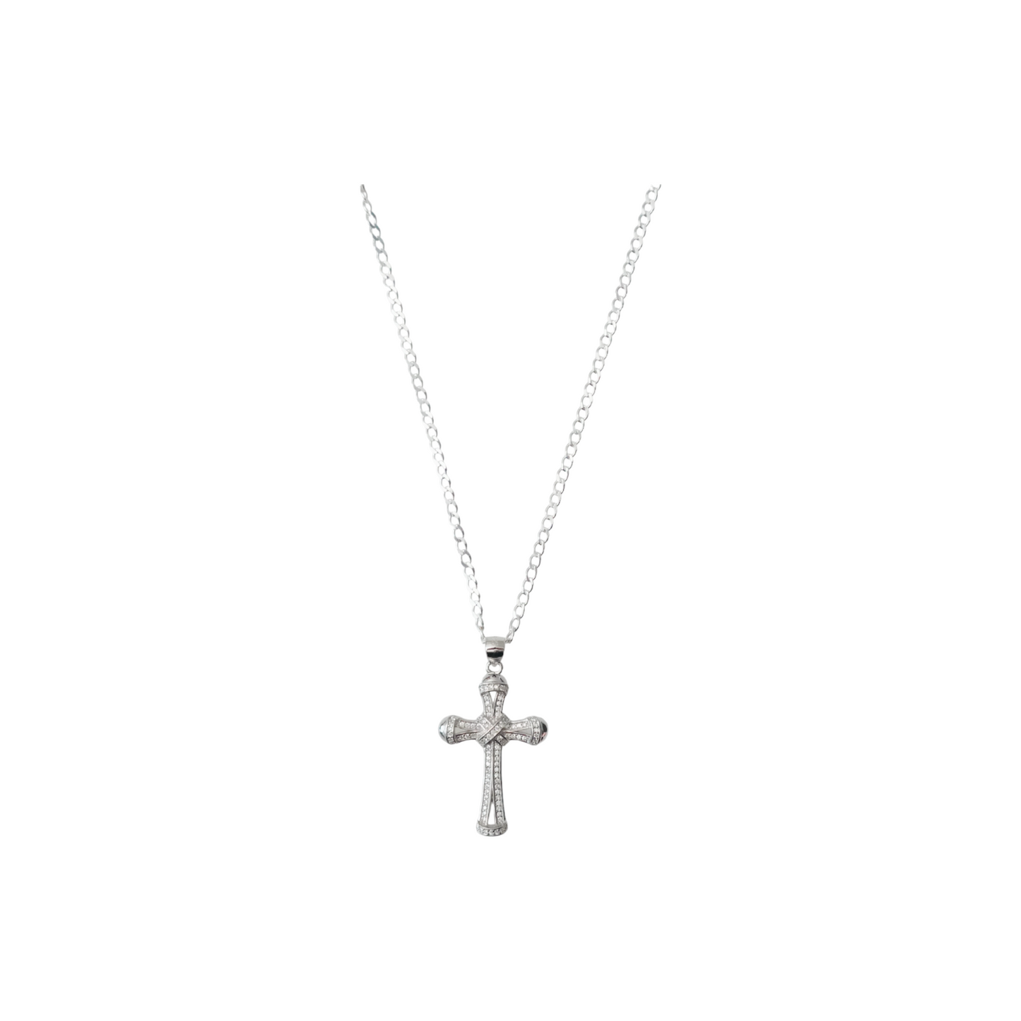 925 Silver cuban chain with cross pendant clear cubic zirconia