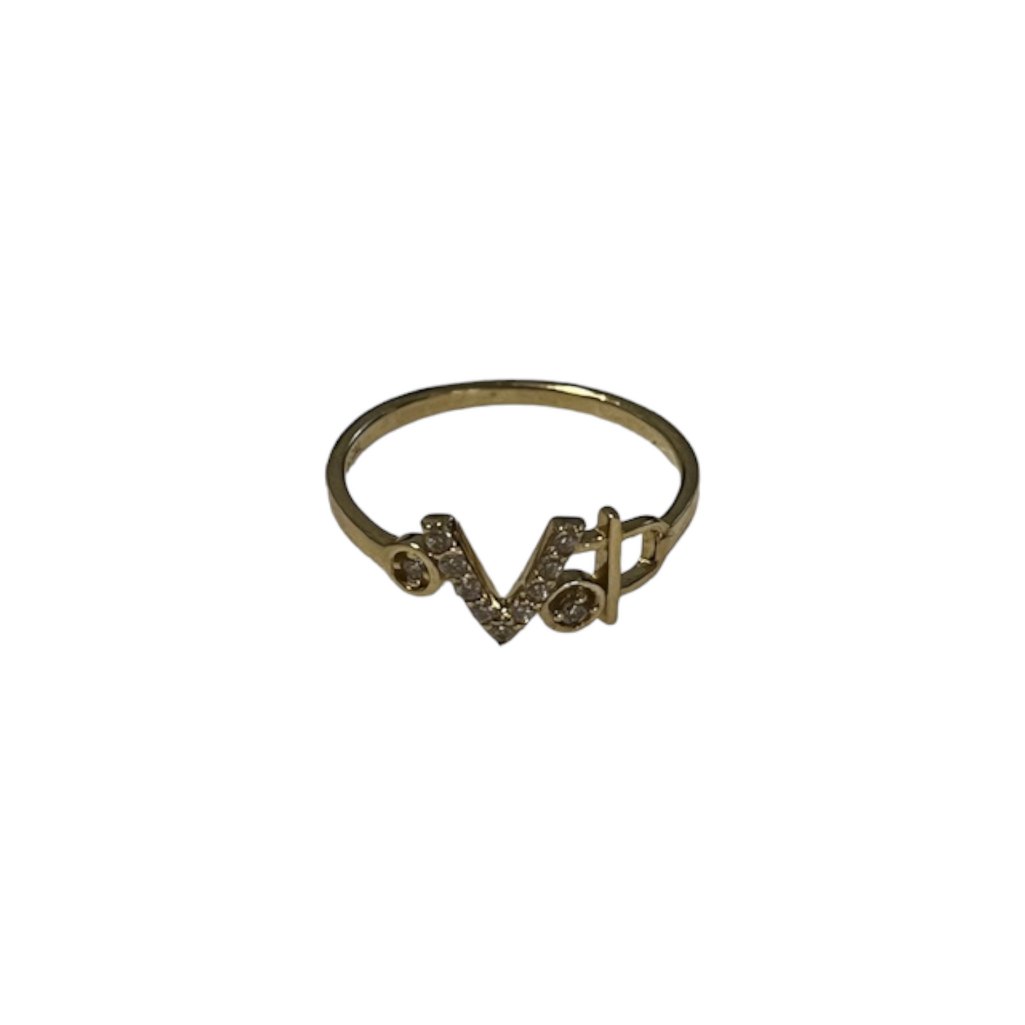 14K Gold band ring with letter V