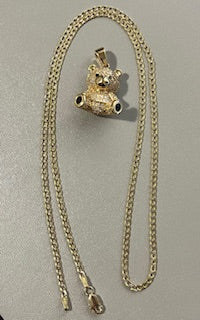 14K Italian Cuban chain diamond cut & teddy bear set