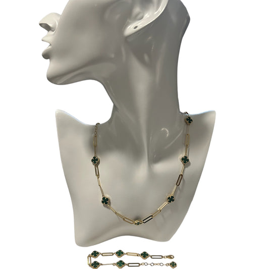 14K Italian Gold Green Clover Set