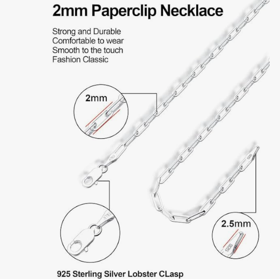 925 Silver paperclip chain