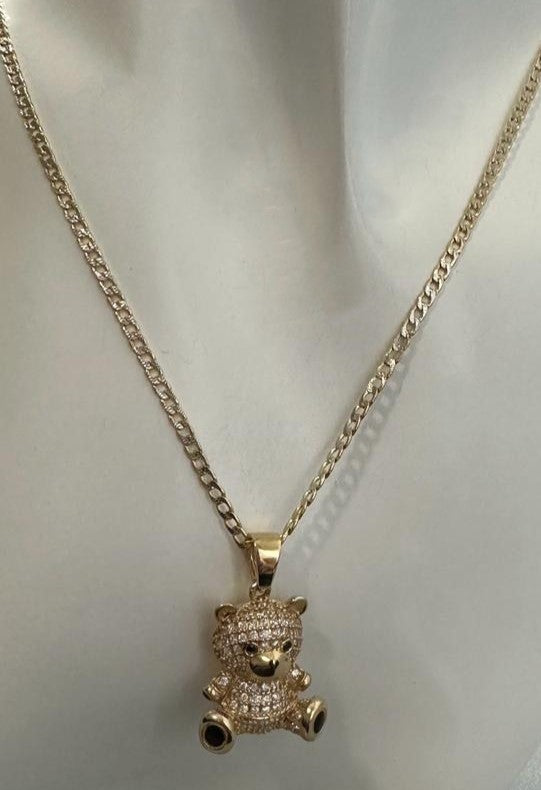 14K Italian Cuban chain diamond cut & teddy bear set