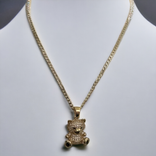 14K Italian Cuban chain diamond cut & teddy bear set