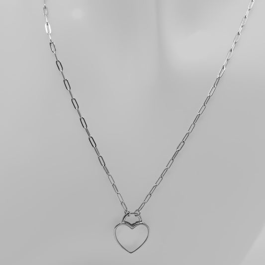 925 Silver paperclip chain with heart charm